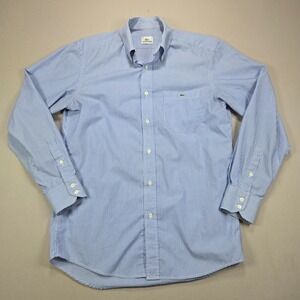 Lacoste Men's Striped Button Down Long Sleeve Classic Fit Blue White Size 39‎
